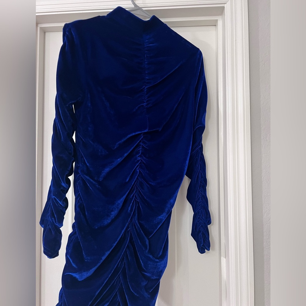 Blue Velvet Long Sleeve Midi Dress